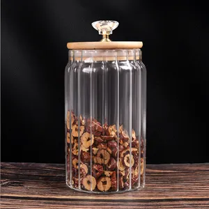 Tall Borosilicate Glass Airtight bamboo Lid Storage Jar Pasta Rice Candy Food Canister