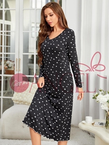 KISS ME ANGEL new latest design <strong>black</strong> <strong>nightdress</strong> women long sleeve heart print long home dress pajamas lady - Product Image 3