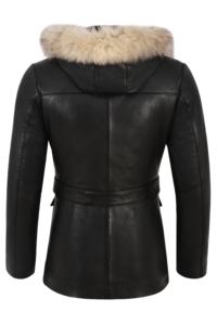 Chaqueta con Capucha para Mujer, 100% Cuero Nappa Negro Genuino, Corte Elegante, Cierre YKK, Marca Privada OEM, Venta al Por Mayor, Uso Diario - Product Image 4
