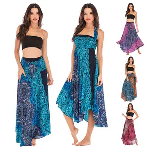 Two Ways To Wear Beach Ethnic Style Swing Skirt Women Long Hippie Bohemian Gypsy Fashion Plus Size Flowers Floral Skirt