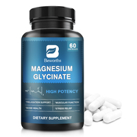 BEWORTHS Capsules de glycinate de magnésium Complément alimentaire 60 capsules 2 capsules par jour pour le sommeil, la santé des articulations et des muscles, le stress