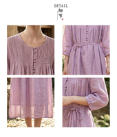 Robe bohème en ramie pour femme, col rond, plissée devant, coupe ample, manches 3/4, décontractée, tendance, pour les vacances d'été