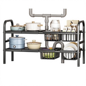 Étagère de rangement de cuisine multifonctionnelle en métal à un seul niveau, rétractable, amovible, de type sol, pour le rangement des casseroles - Product Image 1