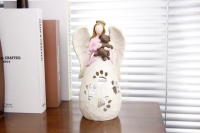 Sculpture en résine texture bois, figurine artistique de princesse féerique découpée, porte-bougie LED, boîte à musique, objet de collection pour la maison et les fêtes