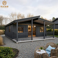 Maison modulaire à double aile personnalisée de 20, 30 ou 40 pieds, 1 à 4 chambres avec salon et entrée centrale en verre, type conteneur