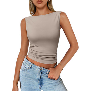 T-shirt à col carré pour femmes sans manches Summer Casual Basic T-shirt 2025 Fashion Clothes - Product Image 3
