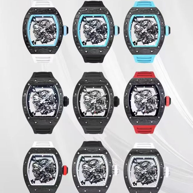 NEW Factory Upgrade the Integrated Movement RM055 Carbon Fiber case Shell 13.5mm Rubber Strap Men's Automatic Mechanical Watch