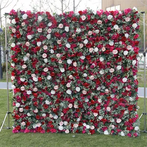 QSLH Ti74 रेशम फूल पर्दे की दीवार के लिए 5D गुलाब कृत्रिम फूल दीवार सजावट फूल पृष्ठभूमि दीवार निराई के लिए चरण