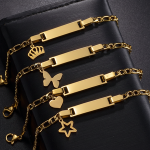 Bracelet pour enfants gravé avec un nom personnalisé, plaqué or 18 carats, chaîne figaro en acier inoxydable avec breloque, bijoux personnalisés pour l'anniversaire d'un bébé - Product Image 6