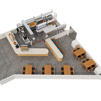 Solution de conception 3D pour aménagement de cuisine de restaurant commercial et équipement de restauration pour projet de boutique de hamburgers et poulet frit