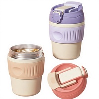 Mug isotherme antidérapant en acier inoxydable à double paroi, tasse à café instantanée avec paille, portable et écologique pour étudiants