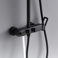 Ensemble de robinetterie de douche à effet pluie AIDEAL à poignée unique en laiton brossé, forme carrée, pour usage hôtelier, 3 fonctions, cartouche céramique, glissière de douche noire