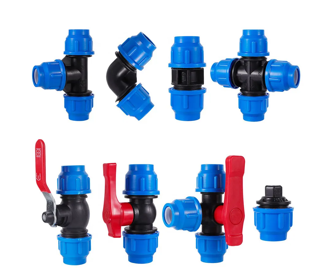 חקלאי השקיה ישר טי מרפק 20mm 25mm 32mm 40mm 50mm צינור Hdpe צינור אבזרי דחיסה מחבר צימוד