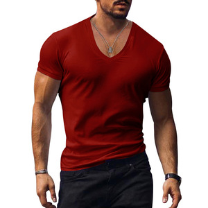 Slim mince confortable chemise en gros de haute qualité T-Shirt hommes couleur unie col en v à manches courtes hauts - Product Image 6