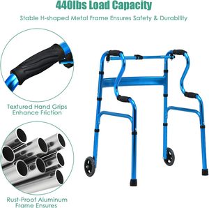 <span class=keywords><strong>Déambulateur</strong></span> pliant 3-en-1 MSMT avec roues de 5 pouces, robuste, capacité de 200 kg, barre de sécurité pour toilettes, aide à la mobilité étroite pour seniors - Product Image 4
