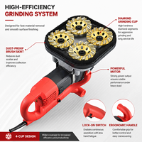 Machine à meuler les sols en béton à 4 têtes, moteur 3,8 kW, portable, semi-automatique avec écran tactile LED