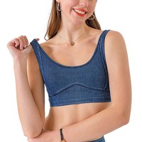 Soutien-gorge de sport personnalisé à col rond, style crop top élastique, sexy, effet jean, séchage rapide, pour le yoga et la gym