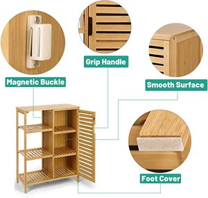 Armoire de rangement de salle de bain en bambou, 3 étagères avec porte, armoire de rangement autoportante, <span class=keywords><strong>meuble</strong></span>, étagère de <span class=keywords><strong>cuisine</strong></span> - Product Image 5