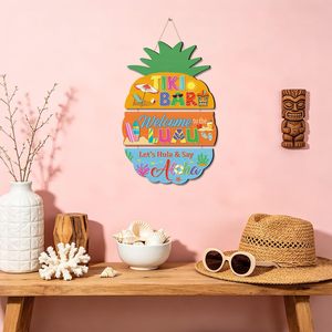 Panneau suspendu Tiki Bar Ananas 11,4 "x16,1" <span class=keywords><strong>Hawaï</strong></span> Tropical <span class=keywords><strong>Hawaï</strong></span> Été Plage Piscine Bienvenue Décoration de porte - Product Image 2