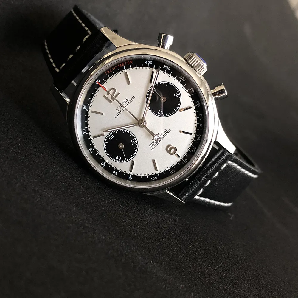 Wholesale custom high quality 3atm Panda eyes 1963 seagull st1901 chronograph hand wind mechanical movement watch man for sale