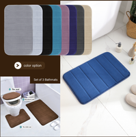 Tapis de bain antibactérien 3 pièces en mousse à mémoire de forme rayée, absorbant l'eau, résistant aux basses températures, 1,4 cm d'épaisseur, pour usage domestique et hôtelier