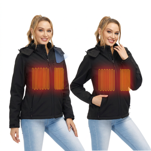 Chaqueta de Forro Polar con Calefacción, con Capucha y Cierre de Cremallera, para Uso en Exteriores en Invierno, Estilo Casual Unisex, Relleno de Poliéster Negro - Product Image 1