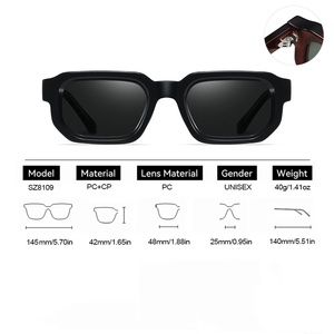 Lunettes de soleil tendance classiques unisexes à monture épaisse et petite carrée, verres bleus colorés, protection UV pour adultes, voyage et camping - Product Image 3