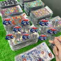 Autocollants imperméables de haute qualité pour gobelets, 16 oz, UV DTF, motif Monster Truck Racing Boy, drapeau à carreaux, pour anniversaire, vente en gros
