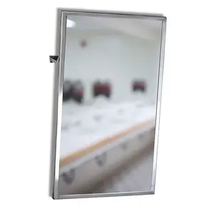 Specchio inclinabile regolabile con cornice in acciaio inossidabile spazzolato ADA montato a parete per vanità del bagno