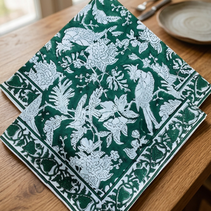 Serviettes en coton réutilisables écologiques, imprimées à la main, motif floral vert fusil, bordées carrées, 20x20, personnalisables, pour mariage - Product Image 3
