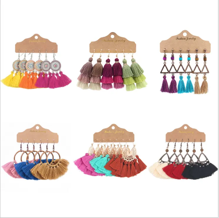 Hot Sale Boho Crocheted Fringe Earrings Jewelry Set Women Vintage Bohemian Long Tassel Earrings Handmade For Women 2022