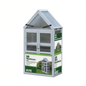 Kit de mini-serre DB pour l'intérieur et l'extérieur, support pour plantes en PE et bois traité sous pression, style traditionnel gris, serre de jardin - Product Image 1