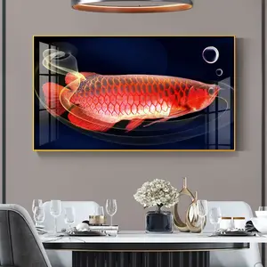 Pintura artística abstracta de lujo para sala de estar, pescado dorado de porcelana de cristal, horizontal, para restaurante - Product Image 1