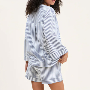 <span class=keywords><strong>Pigiama</strong></span> da <span class=keywords><strong>Donna</strong></span> a Maniche Lunghe, Set Due Pezzi a Righe, <span class=keywords><strong>Pantaloncini</strong></span> in <span class=keywords><strong>Cotone</strong></span> Pima, Set <span class=keywords><strong>Pigiama</strong></span> Sostenibile per <span class=keywords><strong>Donna</strong></span> - Product Image 2