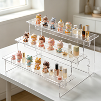 Présentoir de comptoir publicitaire moderne en acrylique recyclable avec étagère à niveaux, taille personnalisable, pour cosmétiques, maquillage, bijoux et jouets