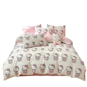 Cama de algodão para casa, alta qualidade, sensação de pele boa, têxteis, luxo, 4 peças, coloração, lençol de cama, marca famosa, desenhos, impresso, conjunto de cama