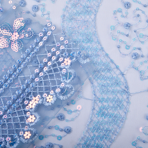 قماش دانتيل فاخر وأنيق مخصص للزفاف باللون الأزرق، 100% بوليستر شبكي، وزن متوسط 170 جرام/متر مربع، مطرز - Product Image 3