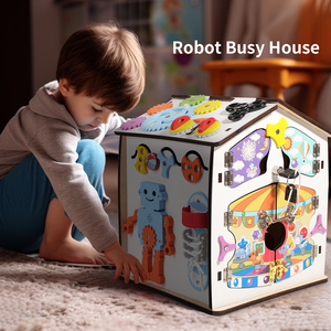 Montessori New Multi-functional Robot Busy House Early Educational Children Activity Sensory Board Funny Wooden Toys Boys Girls - Product Image 2