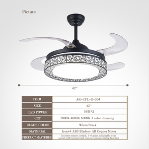 42'' Modern Chandelier Ceiling Fan Lamp Pendant Retractable Led Ceiling Fan With Led Light and Remote For Indoor living room - Product Image 3