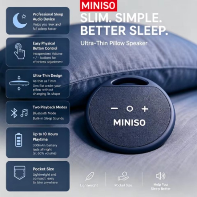 MINISO Mini M106 Pillow Speaker for V6.0 Ultra-Thin Wireless Long Battery Type-C Lanyard Portable Side Sleeper