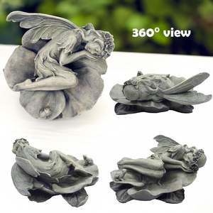 HVFun Resin <b>Garden</b> <b>Fairy</b> <b>Statue</b> Outdoor Decor Sculpture Featuring Sleeping Angel Lotus Leaf Tabletop Bird Backyard Birding - Product Image 3