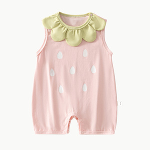 Body de verano de algodón sin mangas para niñas, con cuello de flores y diseño de puntos blancos, para gatear al aire libre - Product Image 5