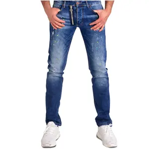 Оптовая продажа, мужские длинные джинсовые брюки, модные поврежденные джинсы robin