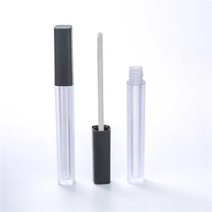 Tabung Lip Gloss 3 ml hitam persegi, beku dengan aplikator plastik