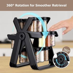 Étagère à épices multifonctionnelle avec 18 pots en verre et plateau rotatif, <span class=keywords><strong>organisateur</strong></span> de comptoir de <span class=keywords><strong>cuisine</strong></span> en plastique pour le rangement des assaisonnements - Product Image 4
