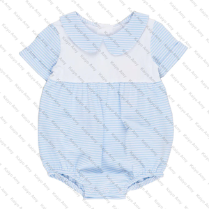 Pakaian anak laki-laki Set pakaian biru muda bergaris baju bayi laki-laki baju Romper musim panas kemeja anak laki-laki + Set pendek - Product Image 4