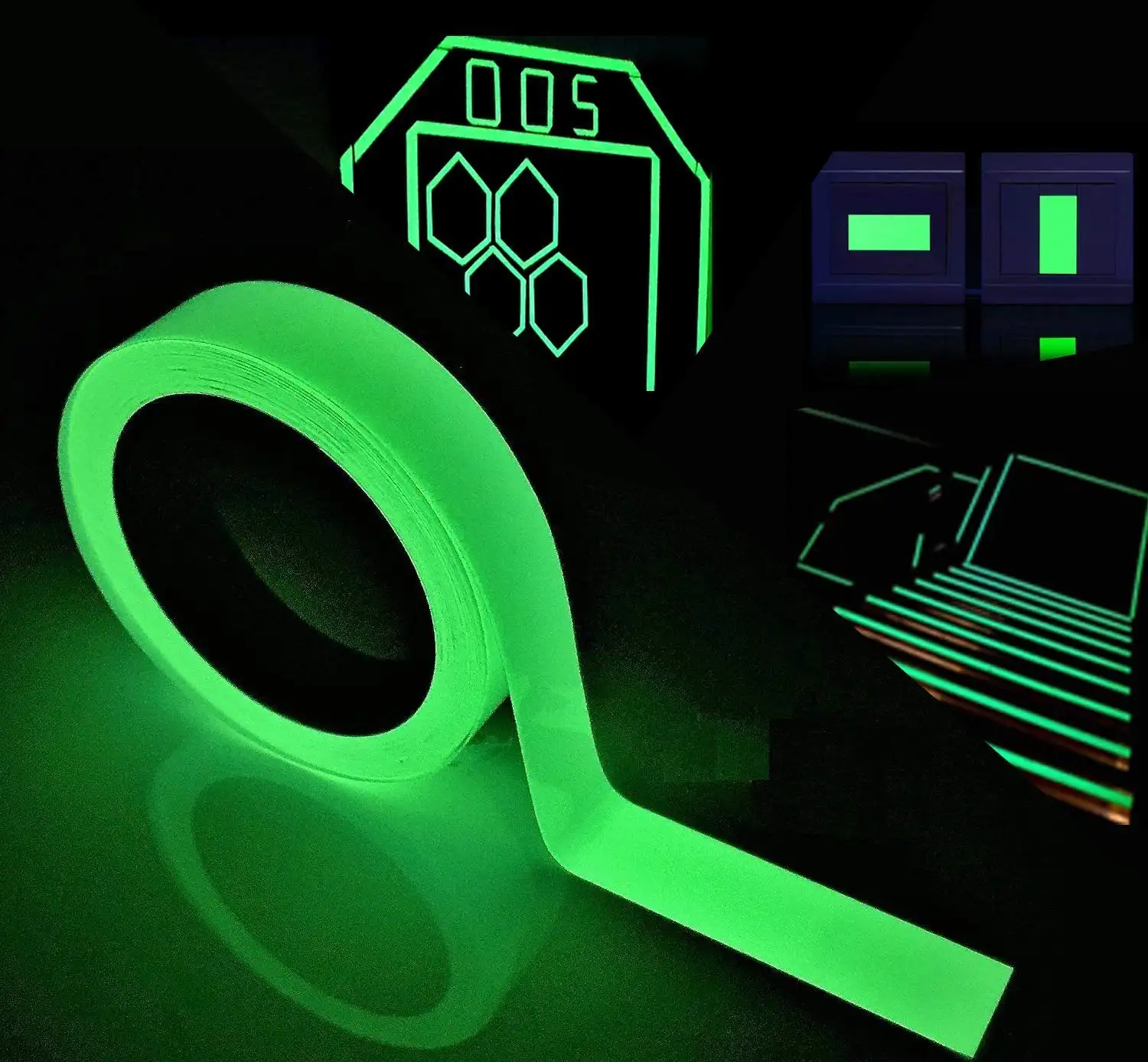 Neon blau grün gefärbtes Schwarzlicht-Reaktiv band leuchtet im Dunkeln
