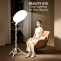 Anneau lumineux LED à panneau plat, lumière d'appoint douce et ronde avec support réglable, intensité réglable, idéal pour le maquillage, les portraits et les vlogs