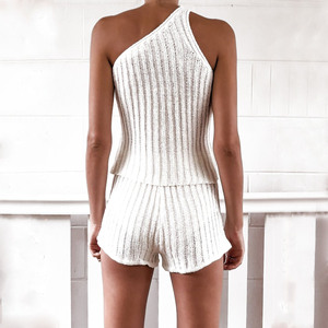 Set di pantaloncini Casual lavorati <span class=keywords><strong>a</strong></span> maglia in due pezzi completi da donna monospalla <span class=keywords><strong>a</strong></span> <span class=keywords><strong>costine</strong></span> estate autunno completo <span class=keywords><strong>a</strong></span> maglia completo gilet <span class=keywords><strong>a</strong></span> due pezzi - Product Image 5