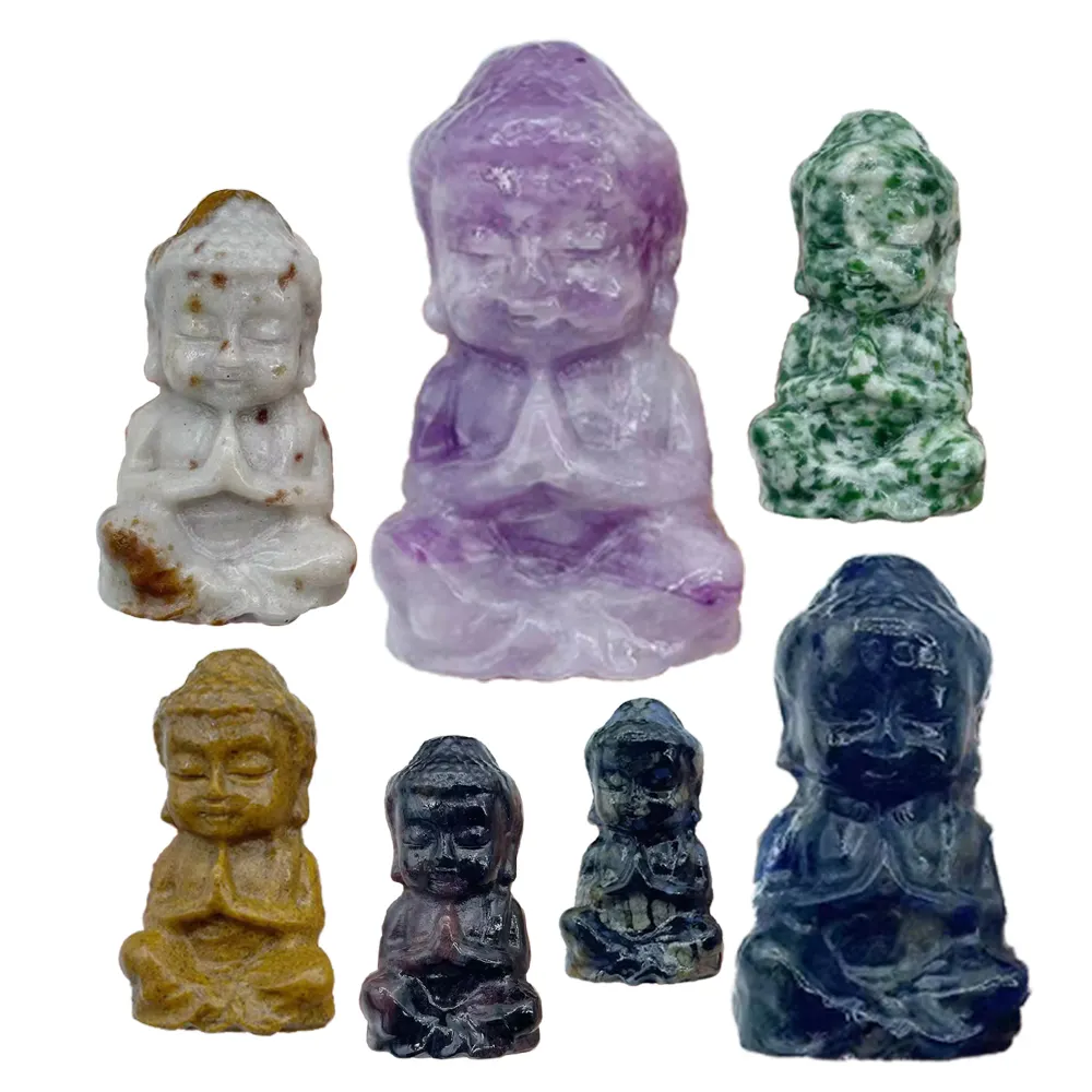 Piedras curativas de cristal natural al por mayor piedras preciosas de cristal de cuarzo rosa talladas Buda de cristal